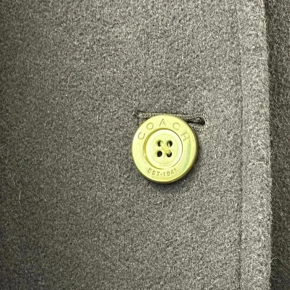 COACH Wool Belted Jacket with Gold Buttons,  3/4 Winter Coat Button Up Collar - Picture 7 of 8